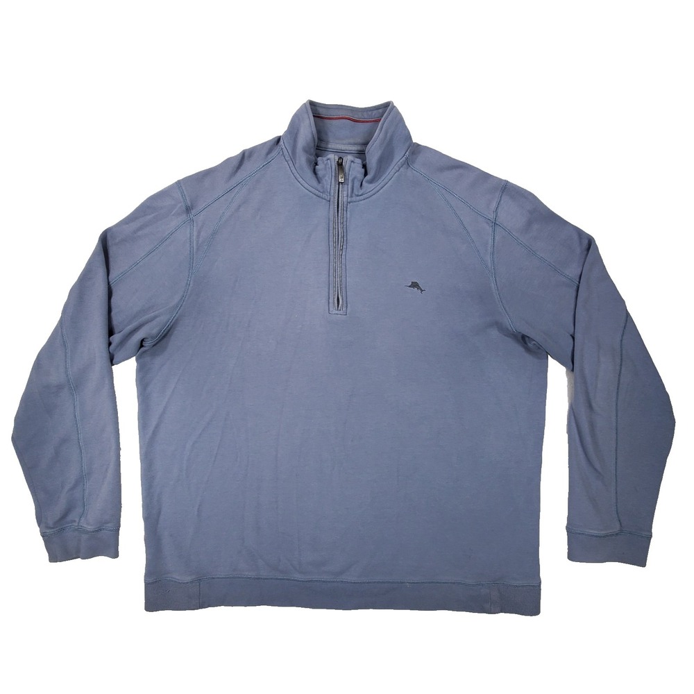 Tommy Bahama Mens XL 1/4 Zip Pullover Pima Cotton Blue Dolphin Logo